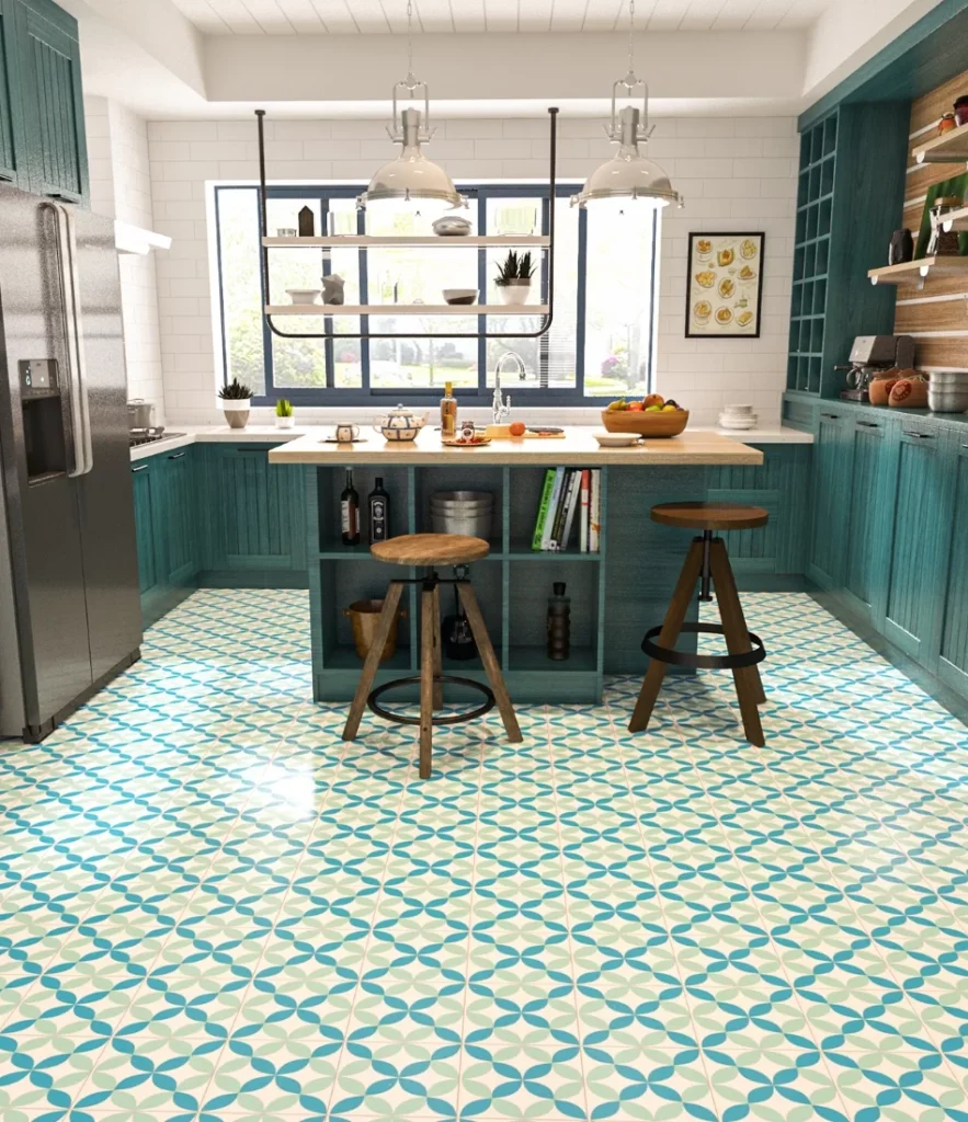 azulejo hidráulico en cocinas - verde