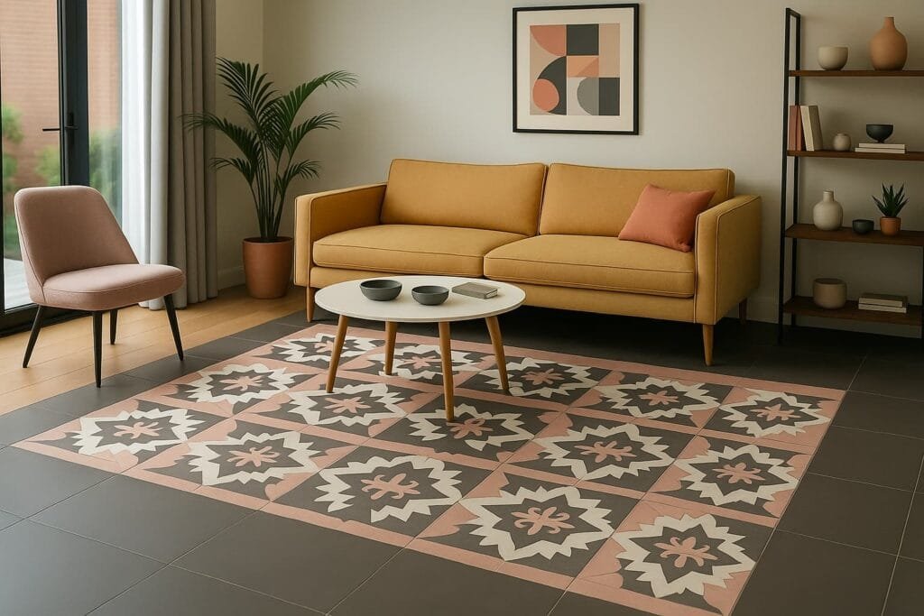 Alfombra de baldosas en salón moderno
