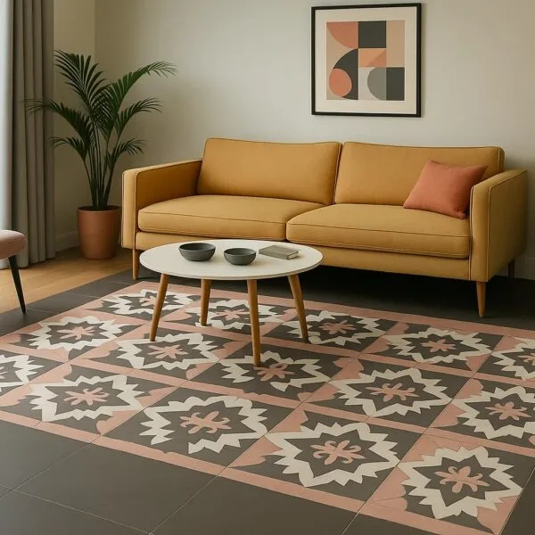 Alfombra de baldosas en salón moderno