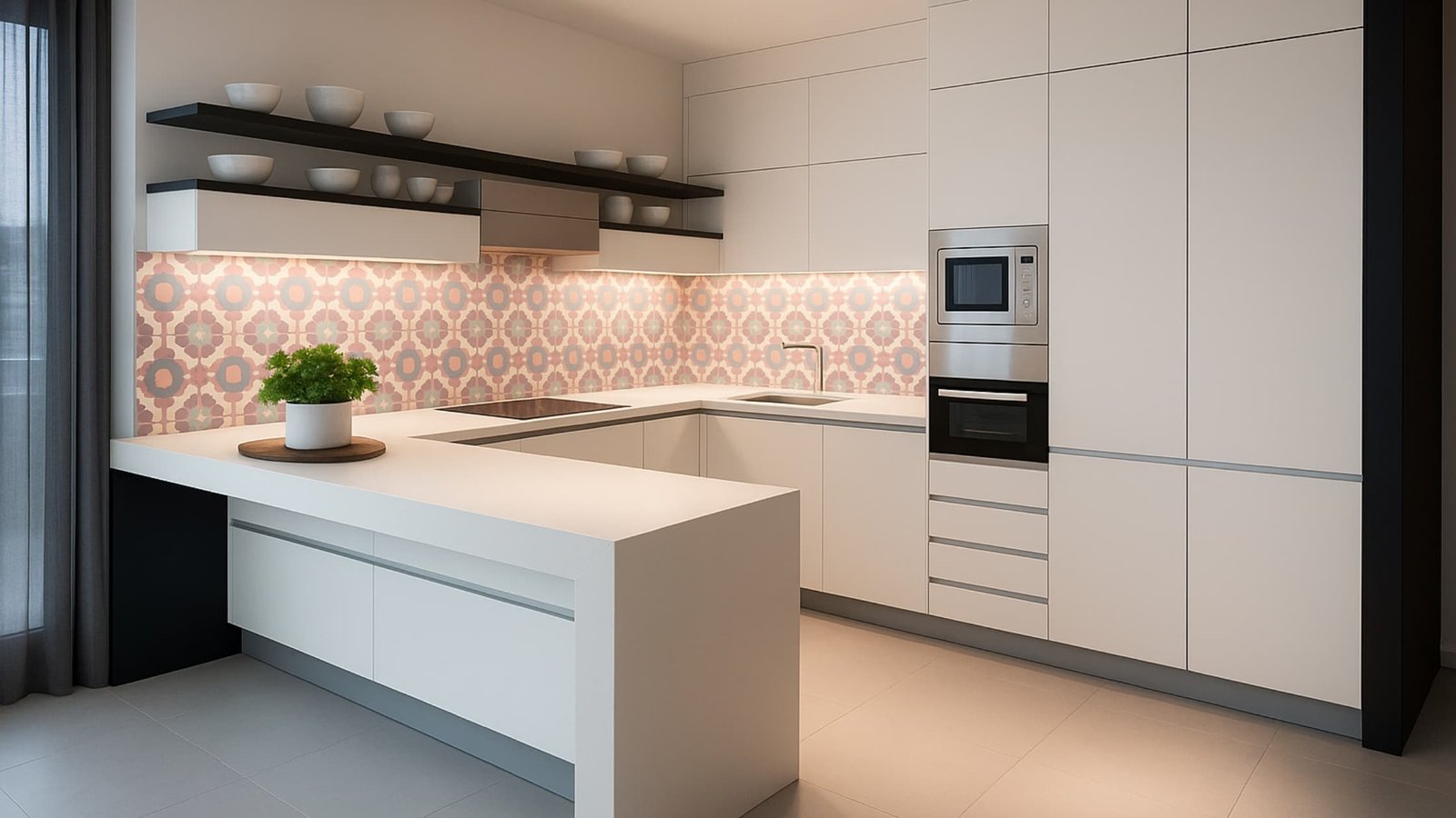 Baldosa hidráulica en pared de cocina