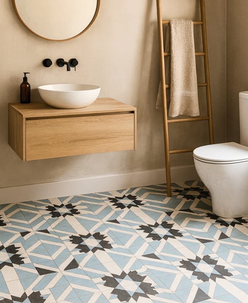 Baño moderno con suelo vintage