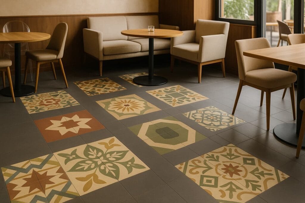 Patchwork suelos hidráulicos en un restaurante