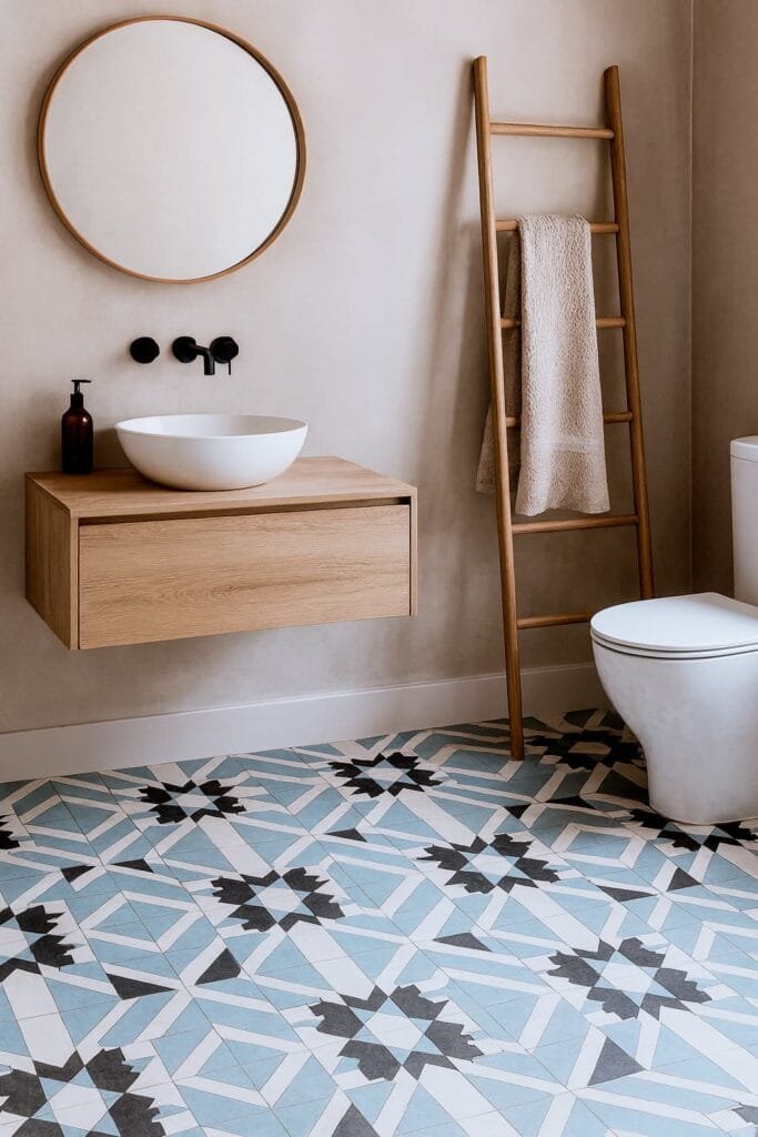 baño con suelo vintage de 3 colores