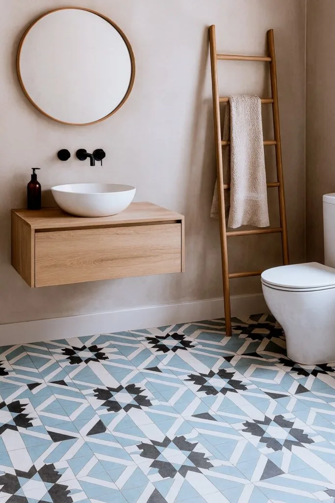 baño con suelo vintage de 3 colores